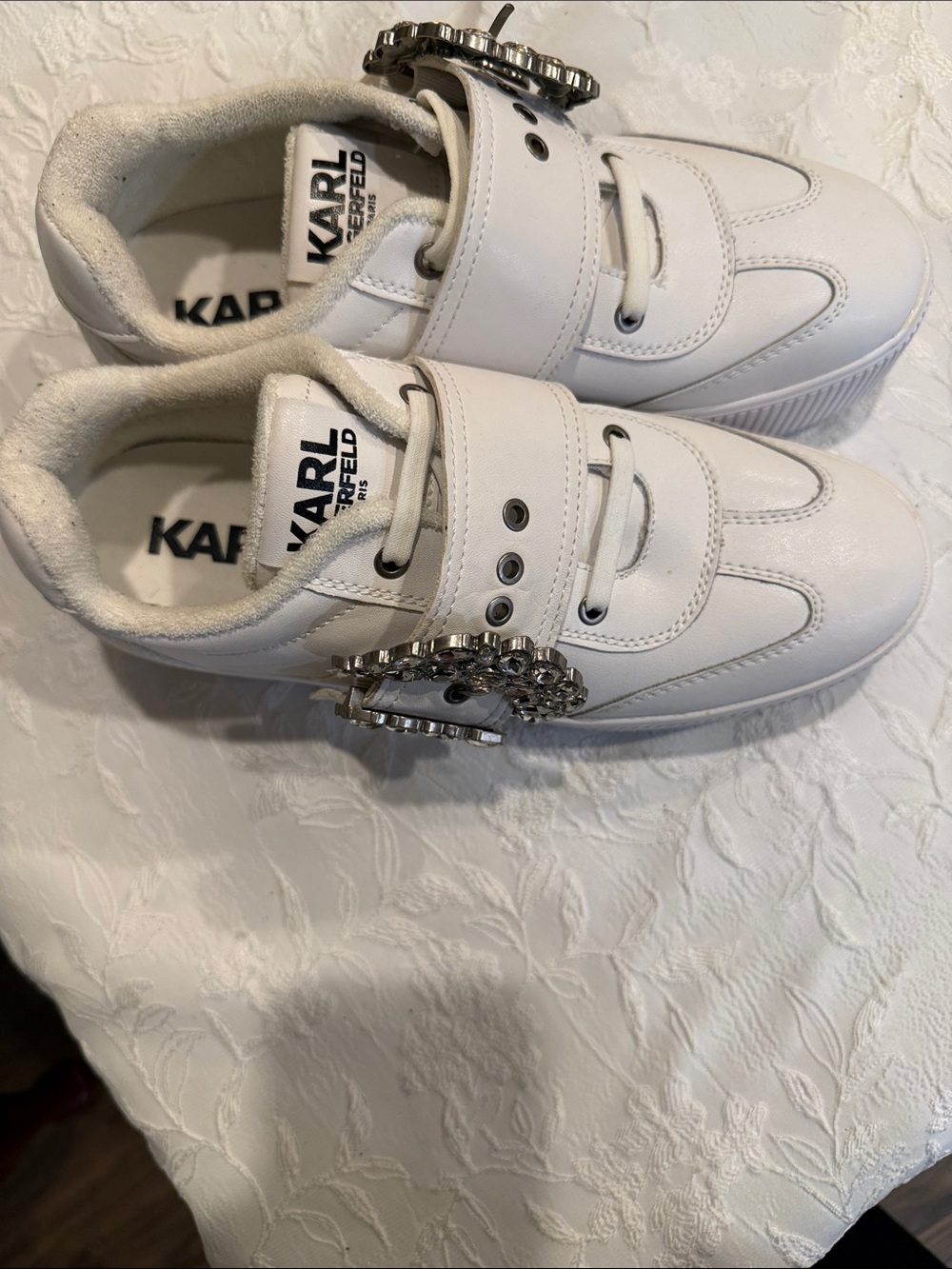 Karl Lagerfeld White Sneakers with jeweled buckle